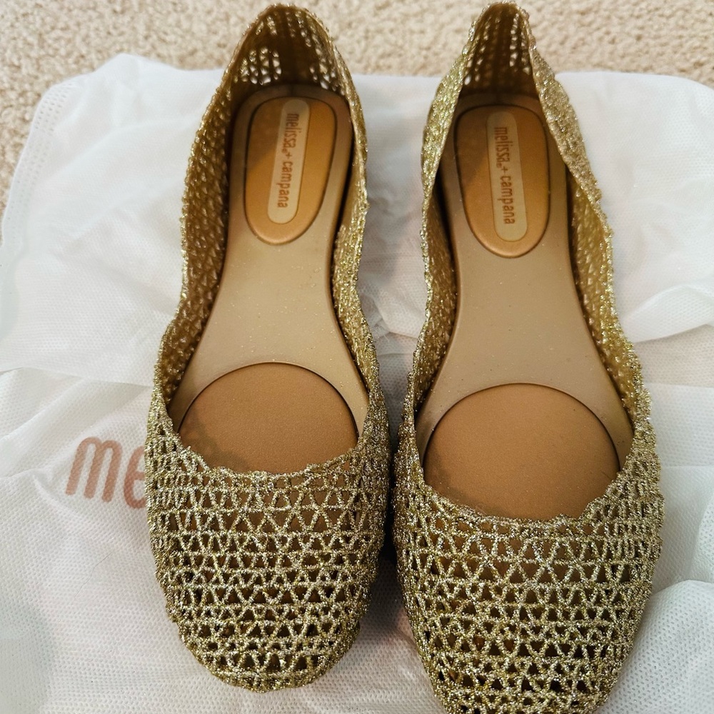 Melissa + Campana Gold Glitter Flats